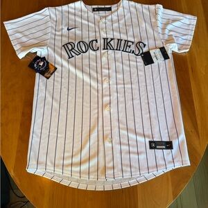 Nike Colorado Rockies White Pinstripe Jersey for Charlie Blackman.